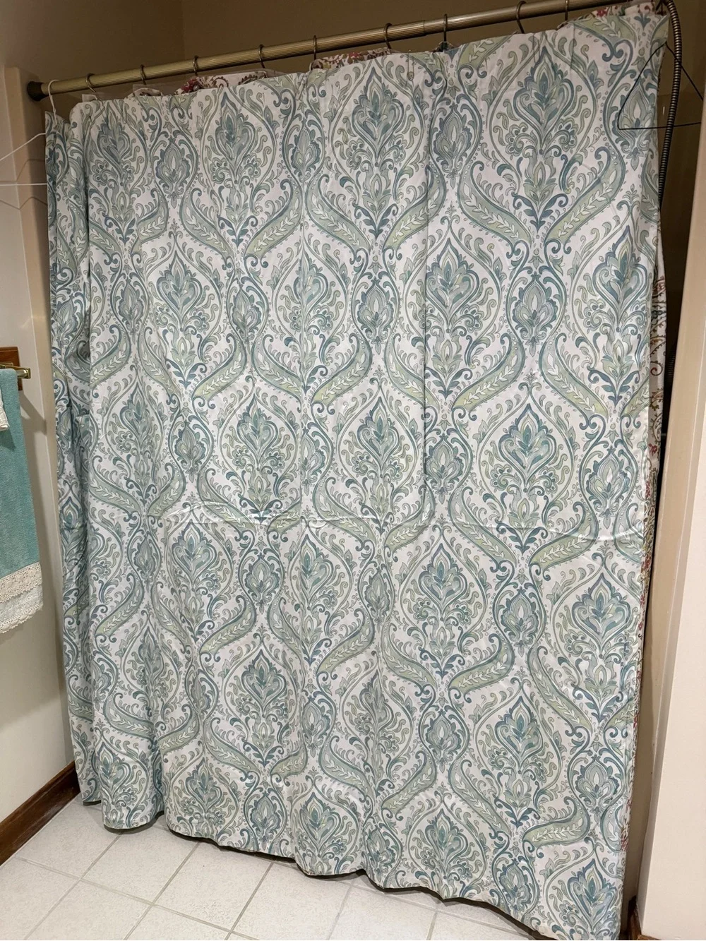 Elegant Teal Damask Shower Curtain - Classic Pattern